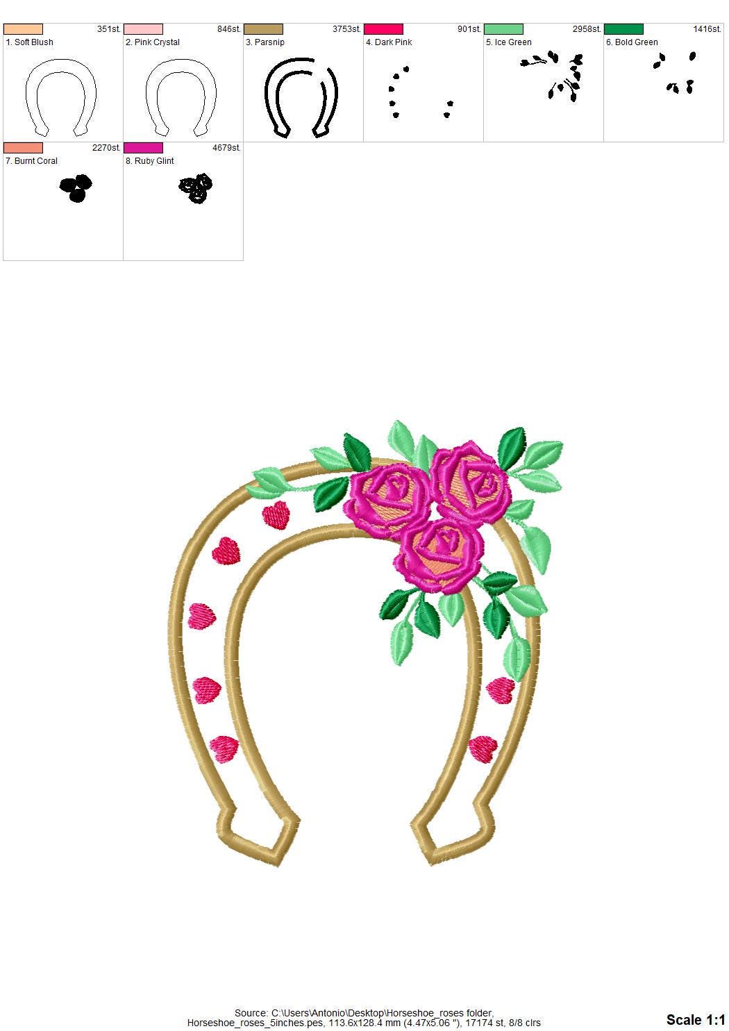 Floral Rose Horseshoe Applique