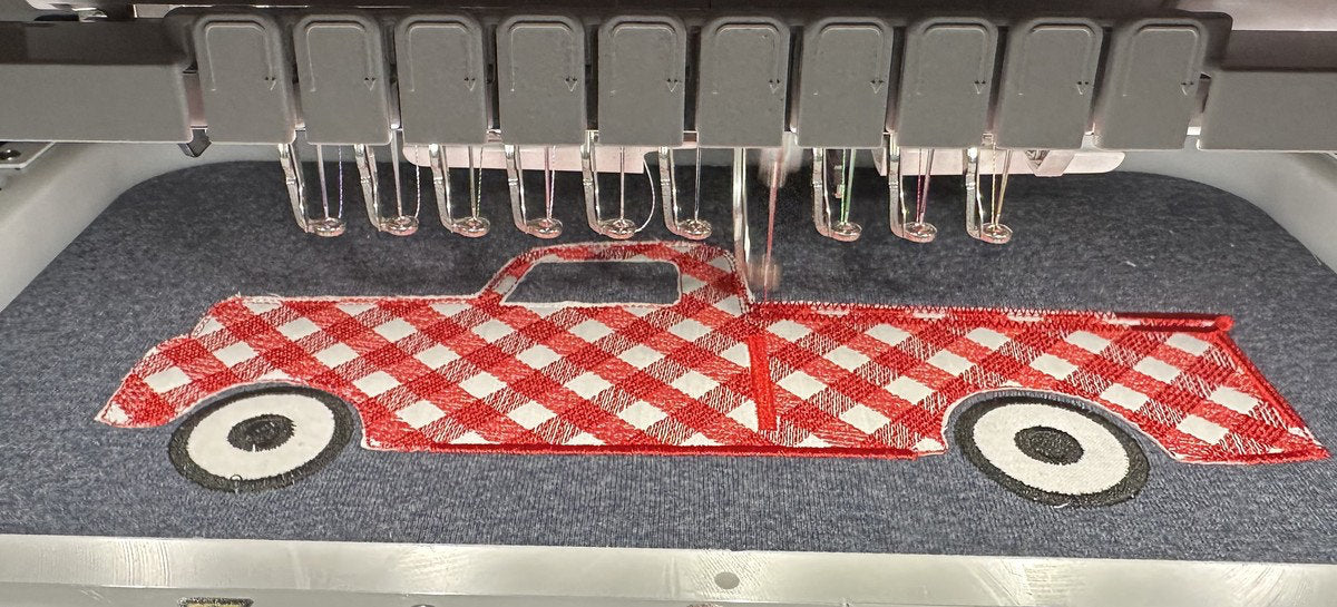 Christmas Gingham Plaid Red Truck