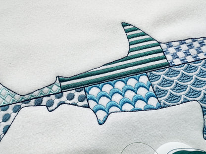 Patchwork Shark patterned sea life ocean animal big fish outline