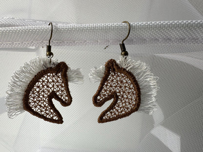 Horse Head Fringed Hair Cowgirl Earrings