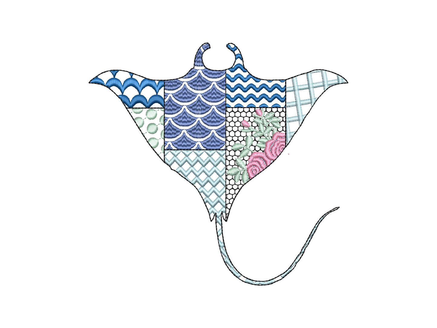 Patchwork Ray patterned sea life ocean animal Skate fish outline