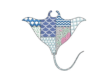 Patchwork Ray patterned sea life ocean animal Skate fish outline