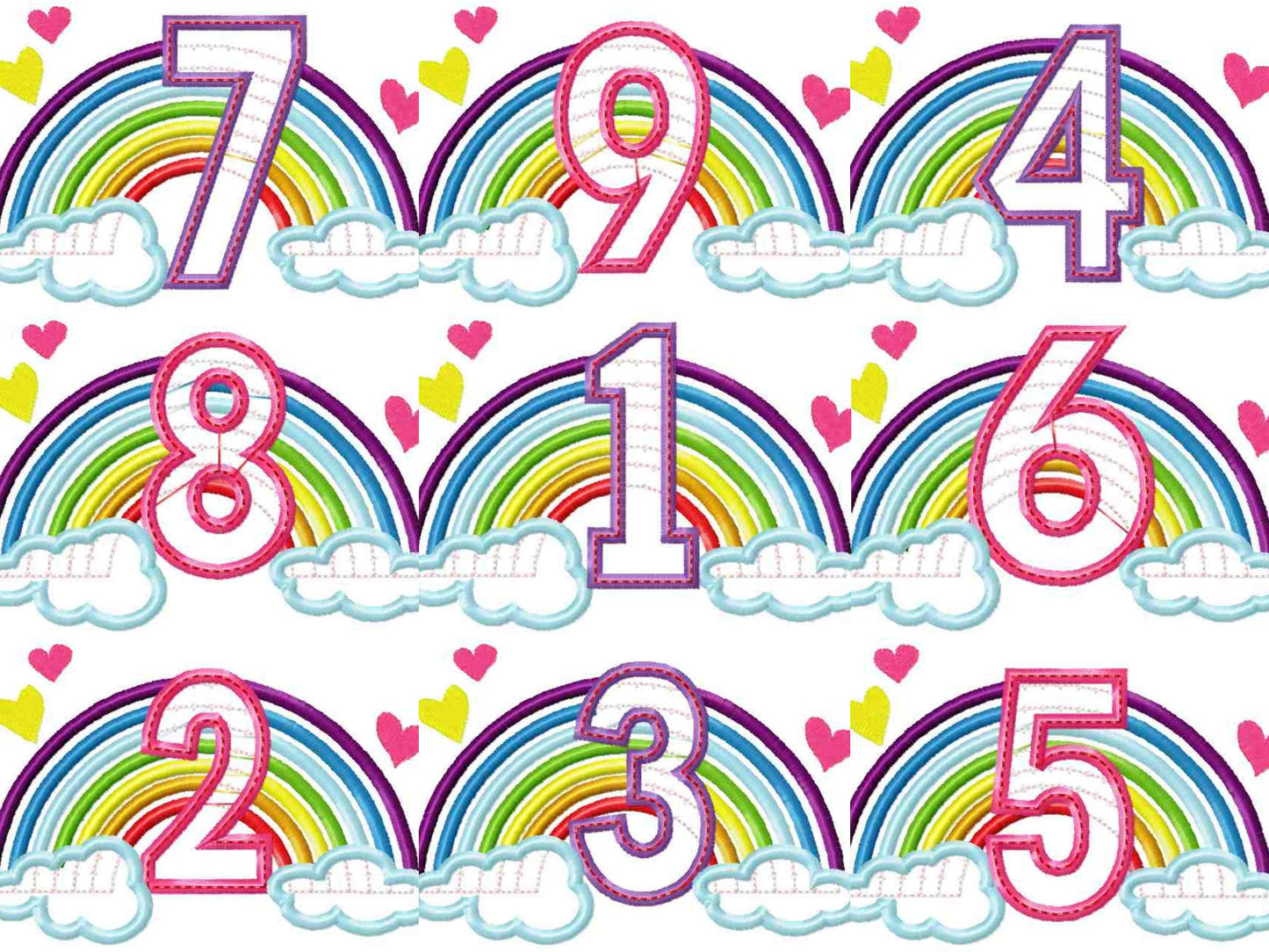 Satin Rainbow Birthday Numbers Applique
