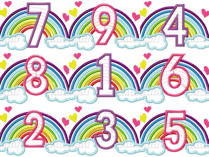 Satin Rainbow Birthday Numbers Applique