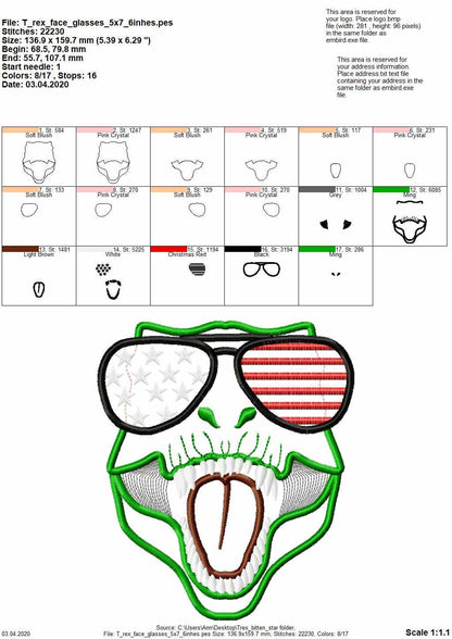 T-rex Dinosaur Face aviator glasses 4th of July patriotic independence