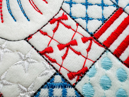 Patchwork Farm Chicken silhouette outline and Fireworks patterned