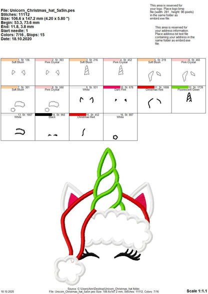 Christmas Unicorn Head Applique