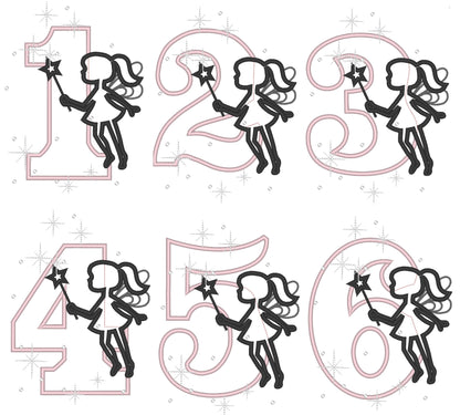 Little Fairy Outline Birthday Numbers Applique