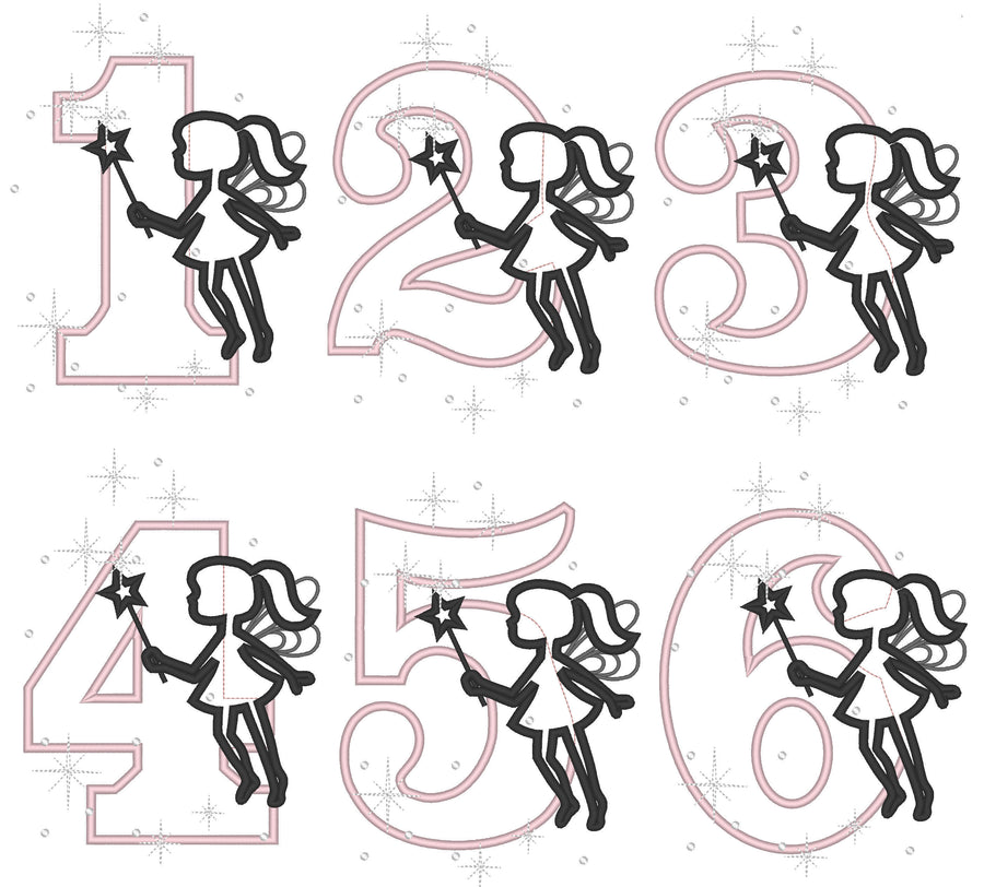 Little Fairy Outline Birthday Numbers Applique