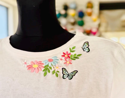 Floral Neckline Flower and Butterfly