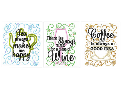 Kitchen Wine Coffee Tea Quote Set