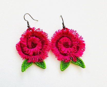 Summer Rose Peony fringed fluffy flower girls pretty earrings charm in