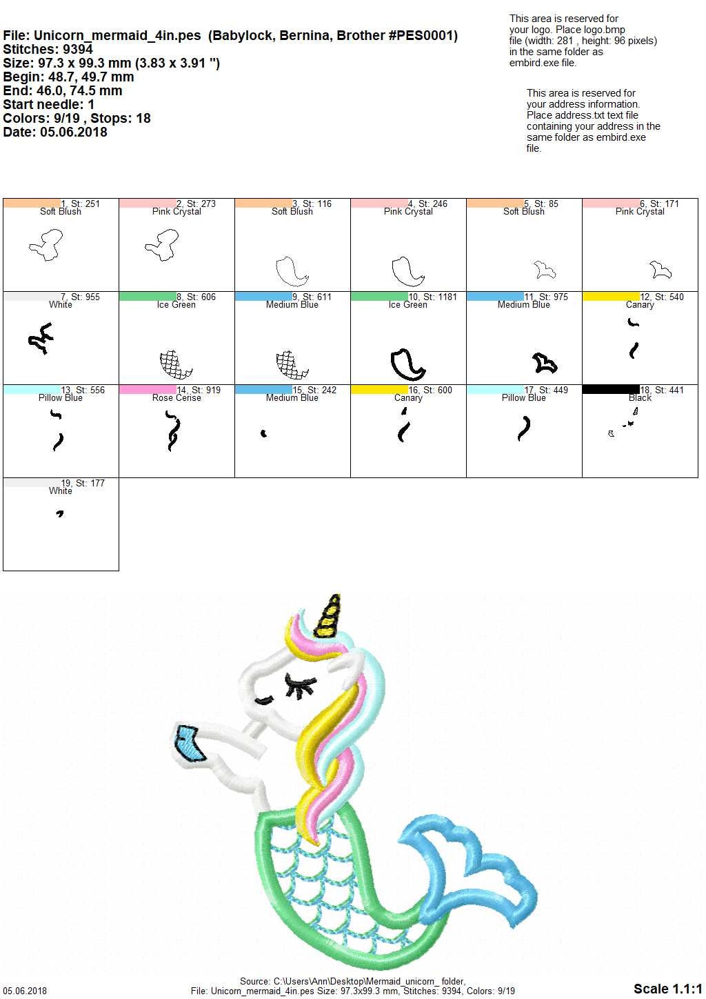 Mermaid Unicron Mermicorn Applique