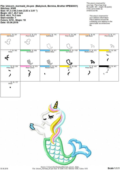 Mermaid Unicron Mermicorn Applique