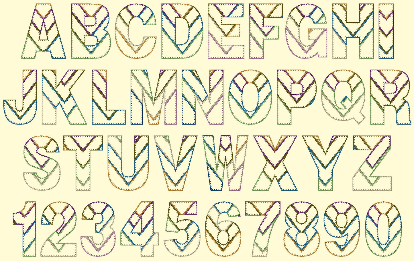 Diagonal Patchwork Rag Edges Font Applique