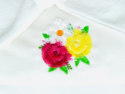 Three Fringed Flower Summer Garden Floral Bouquet fluffy fringe Rose