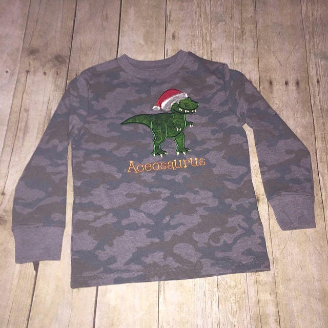 T-rex Christmas dinosaur santa hat machine embroidery and applique