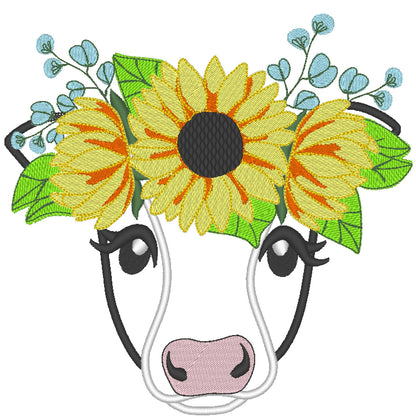 Sunflower Cow face Heifer cow head with fall autumn sunflower floral