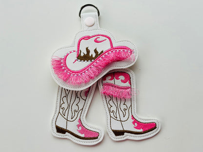 Pretty Cowgirl Cowboy Boots And Hat Keychain