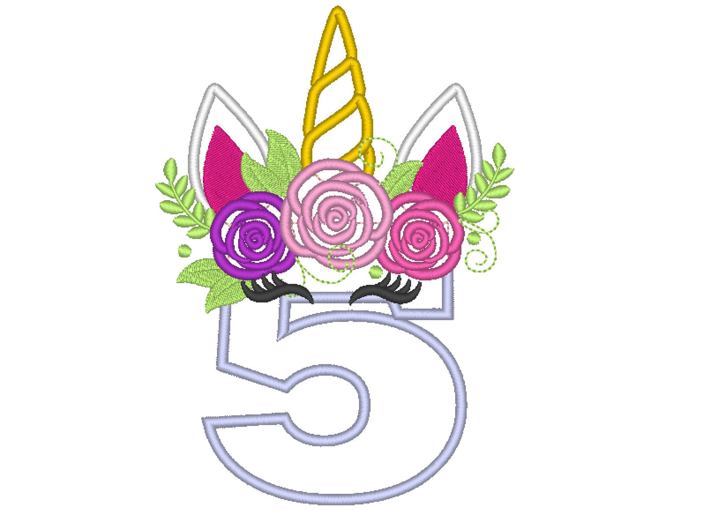 Floral Unicorn Birthday Numbers Applique