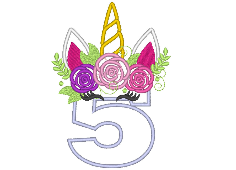 Floral Unicorn Birthday Numbers Applique