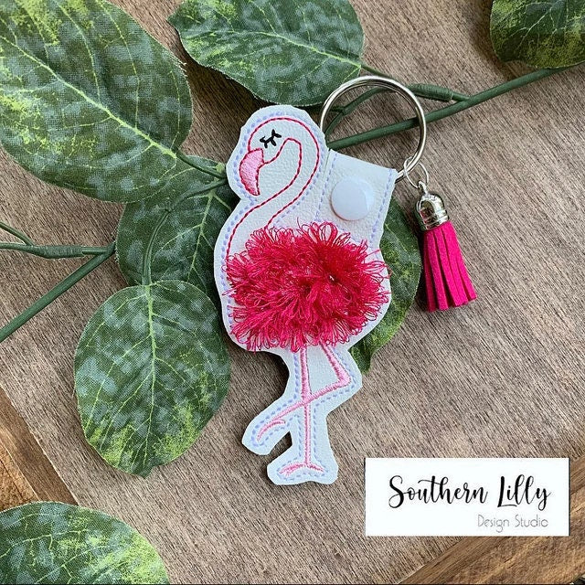 Fringed Fluffy Flamingo Keychain
