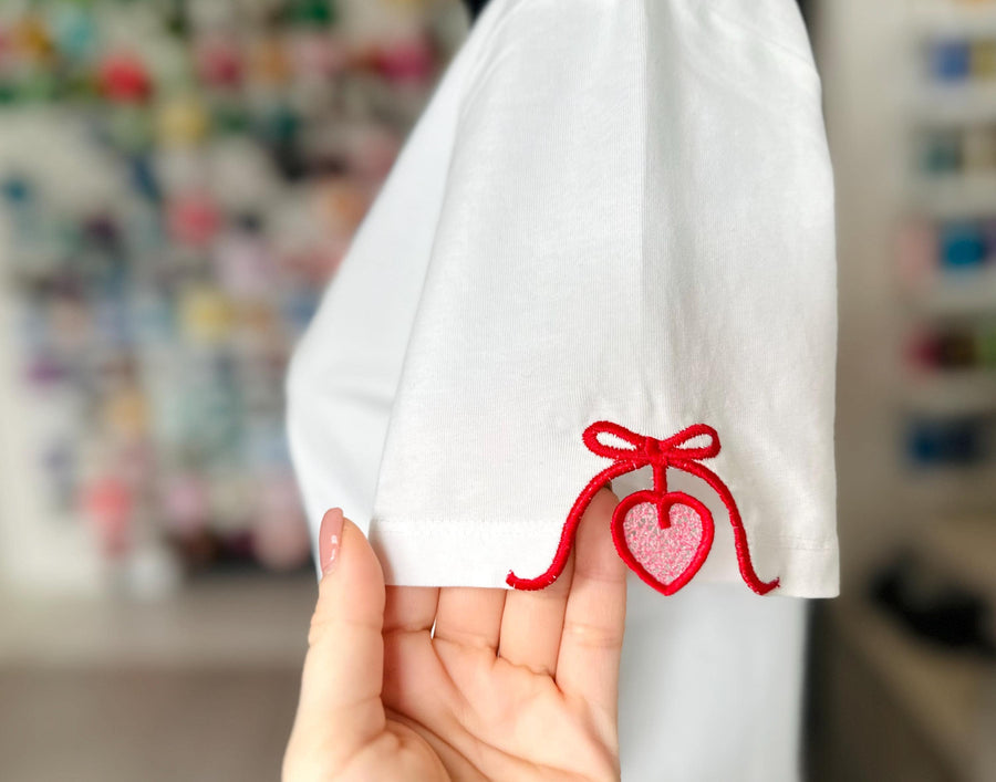 Valentine Heart FSL split seam side bow machine embroidery designs