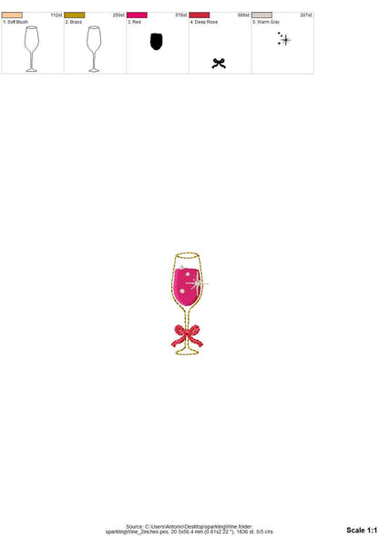 Sparkling Wine Cocktail Drink in glass HTV Glitter vinyl Applique