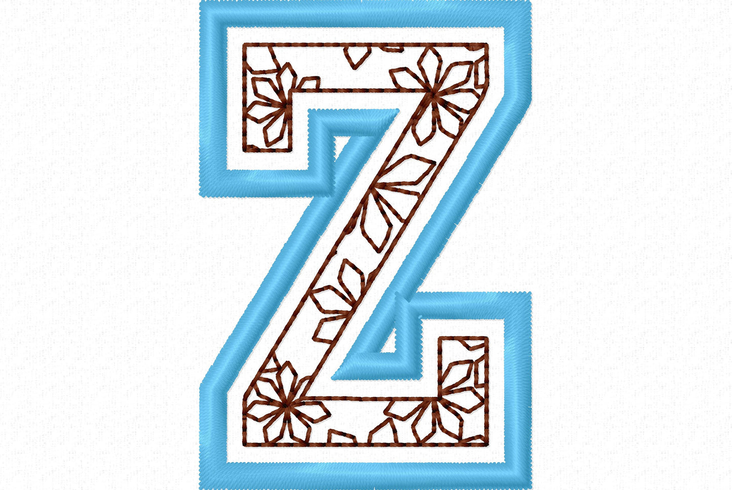 Floral Fill Satin Stitch Outline Varsity Font