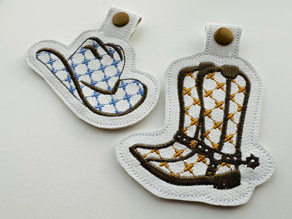 Classy Cowgirl Cowboy Boots And Hat Keychain Set