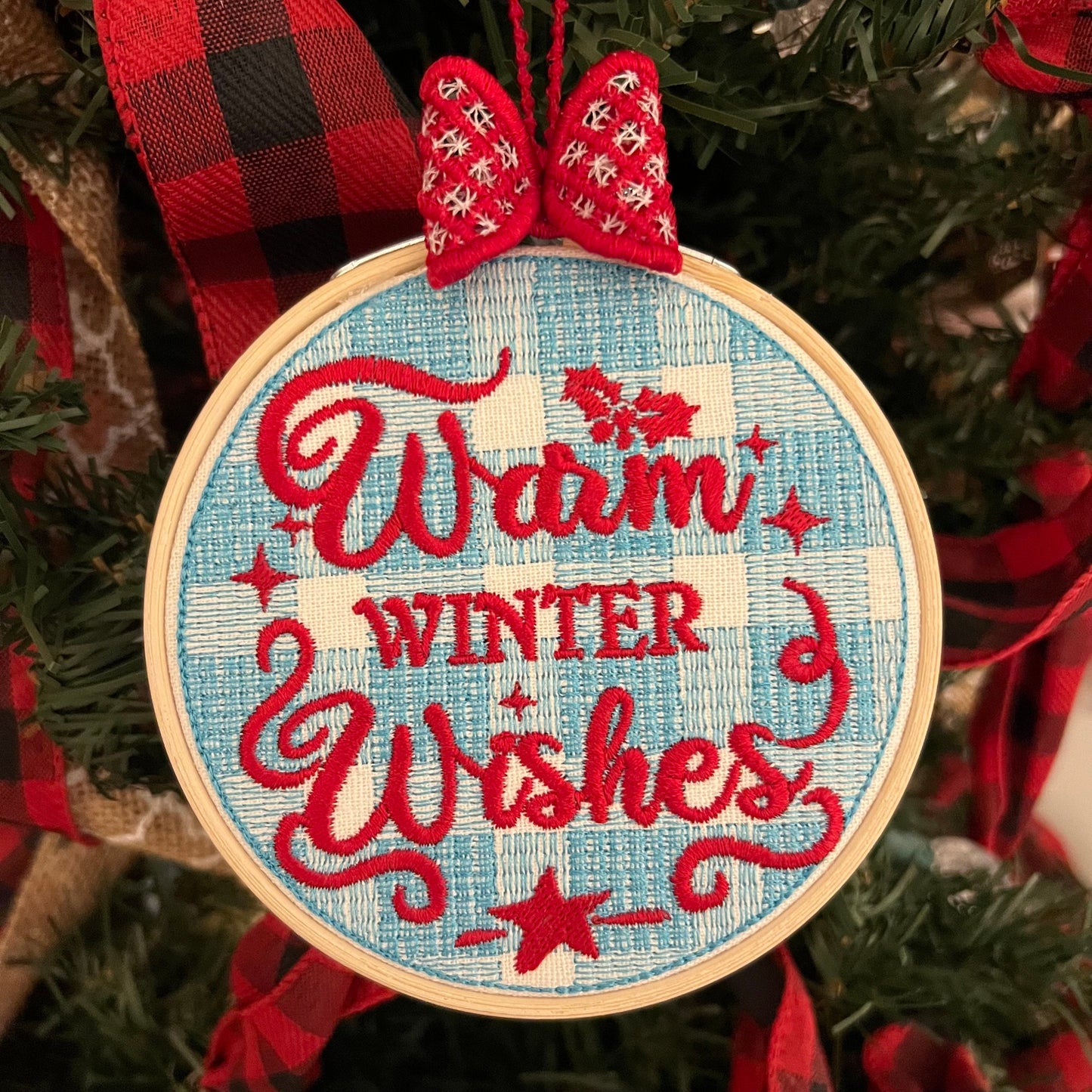Gingham Bow Christmas Ornament Hanger