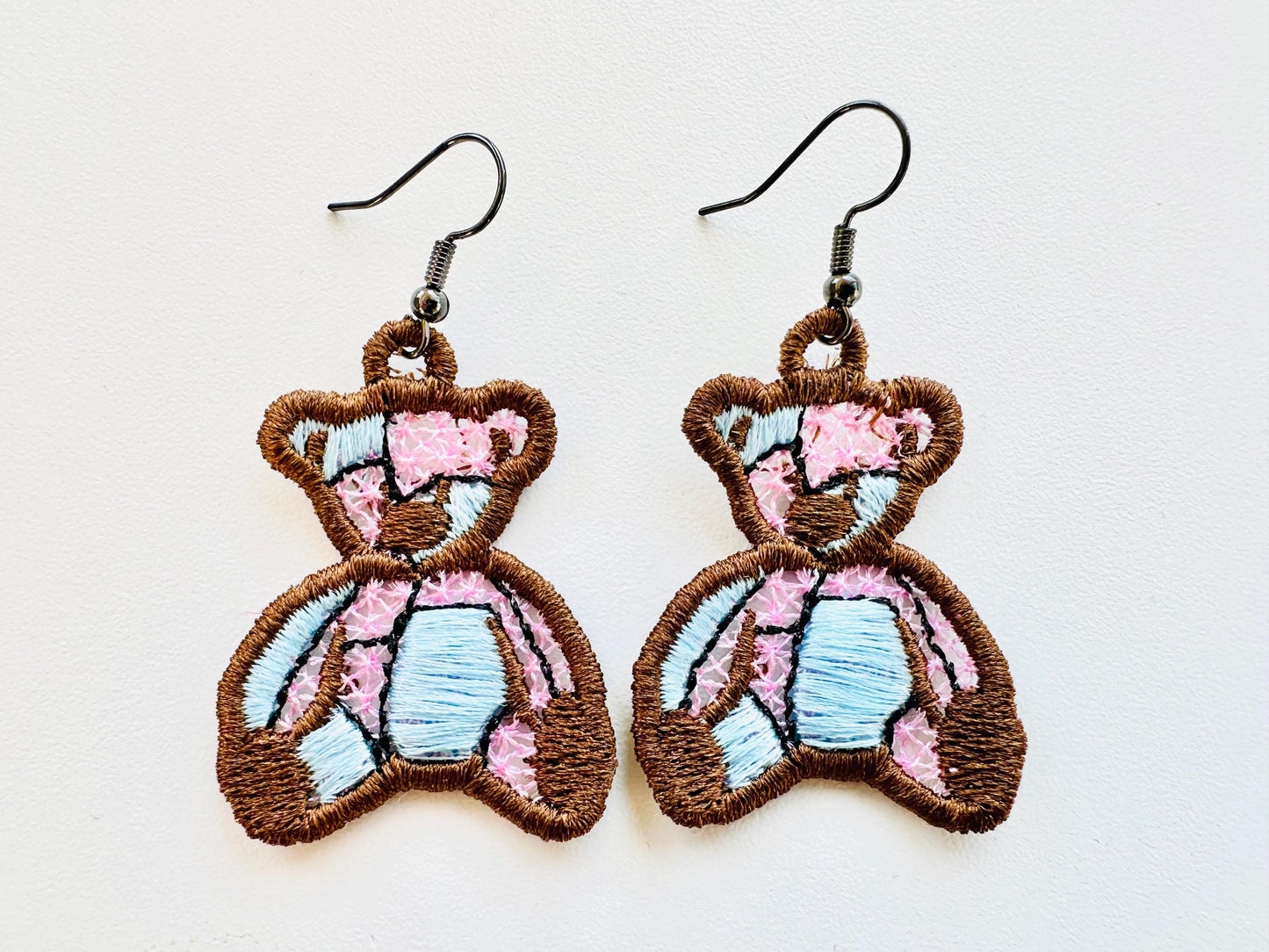 Patchwork Teddy Bear Earrings or Charm