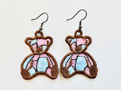 Patchwork Teddy Bear Earrings or Charm