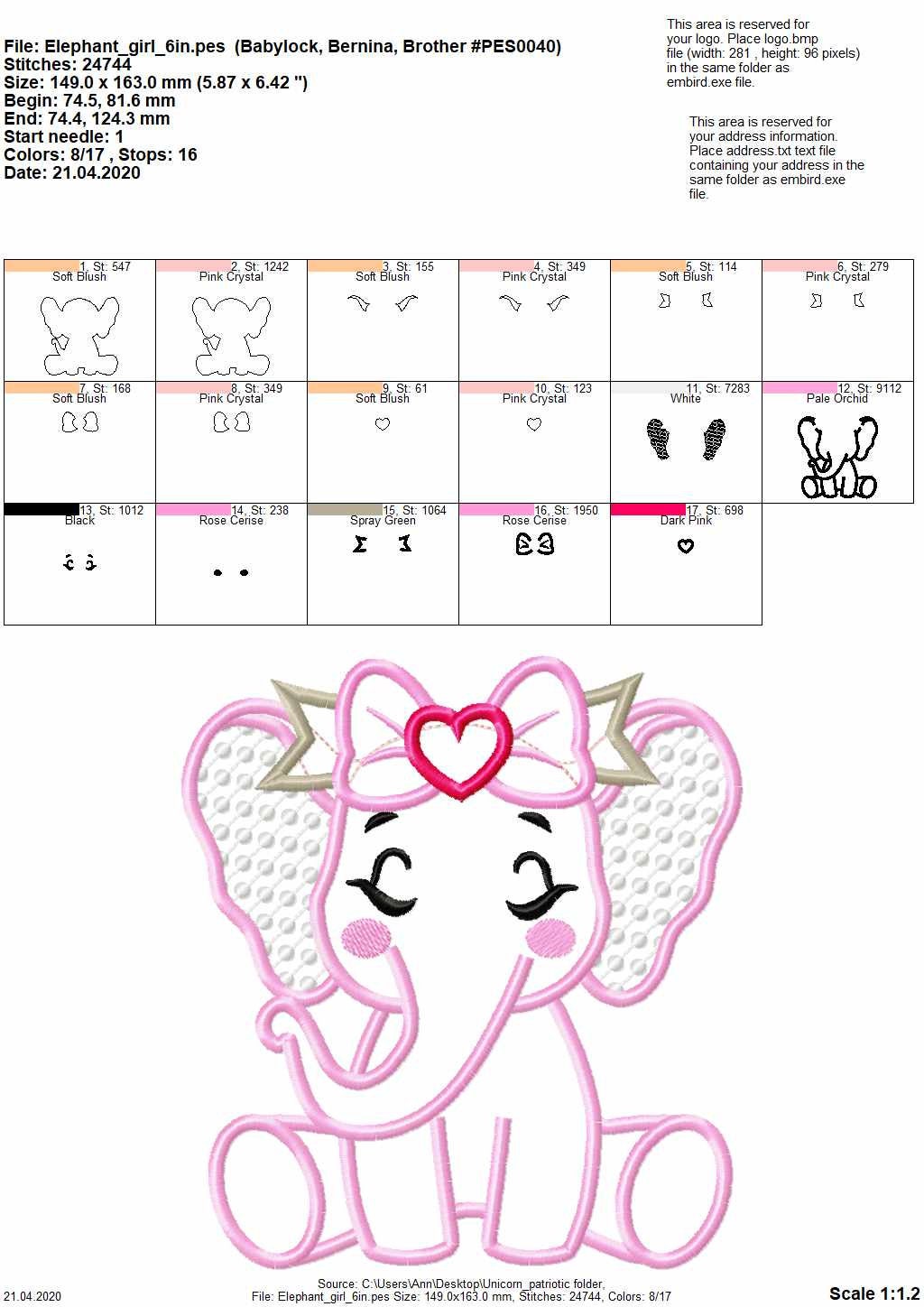 Little Elephant Girl with Bow Applique