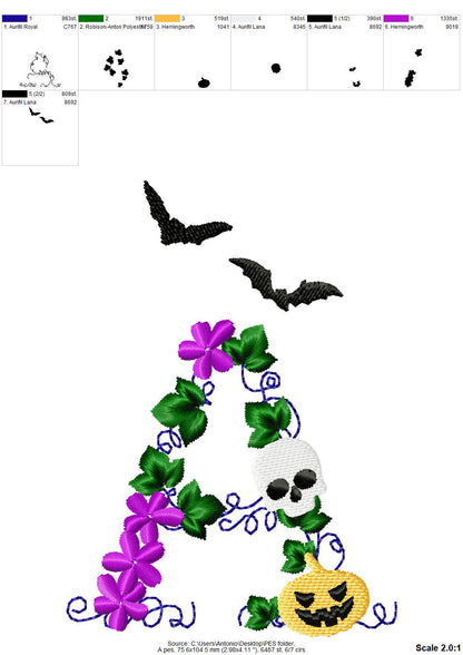 Fall season Halloween Font bat skull jack-o-lantern spooky scary floral