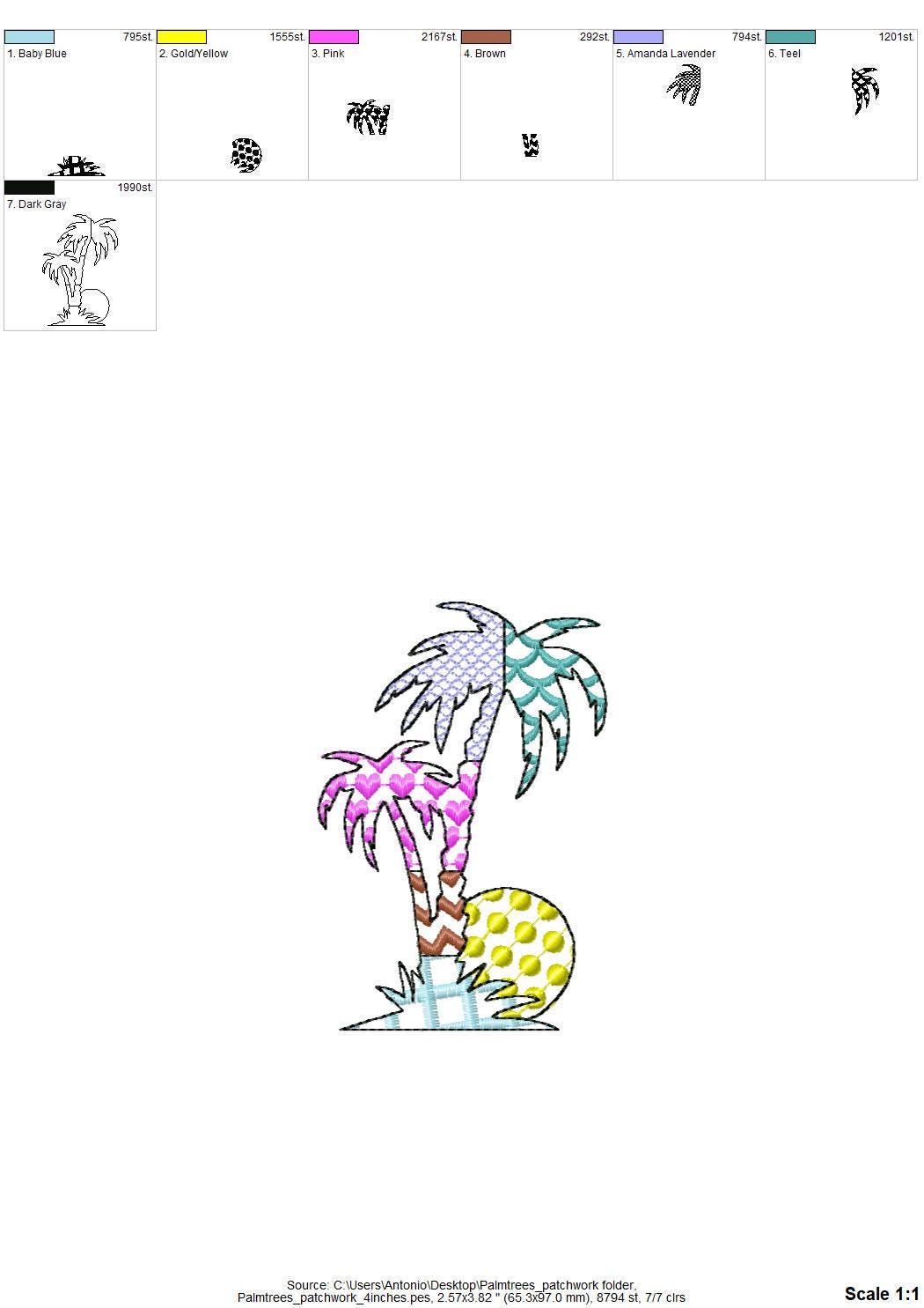 Patchwork Palm Tree silhouette outline patterned Palm summer beach