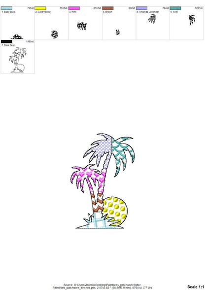 Patchwork Palm Tree silhouette outline patterned Palm summer beach