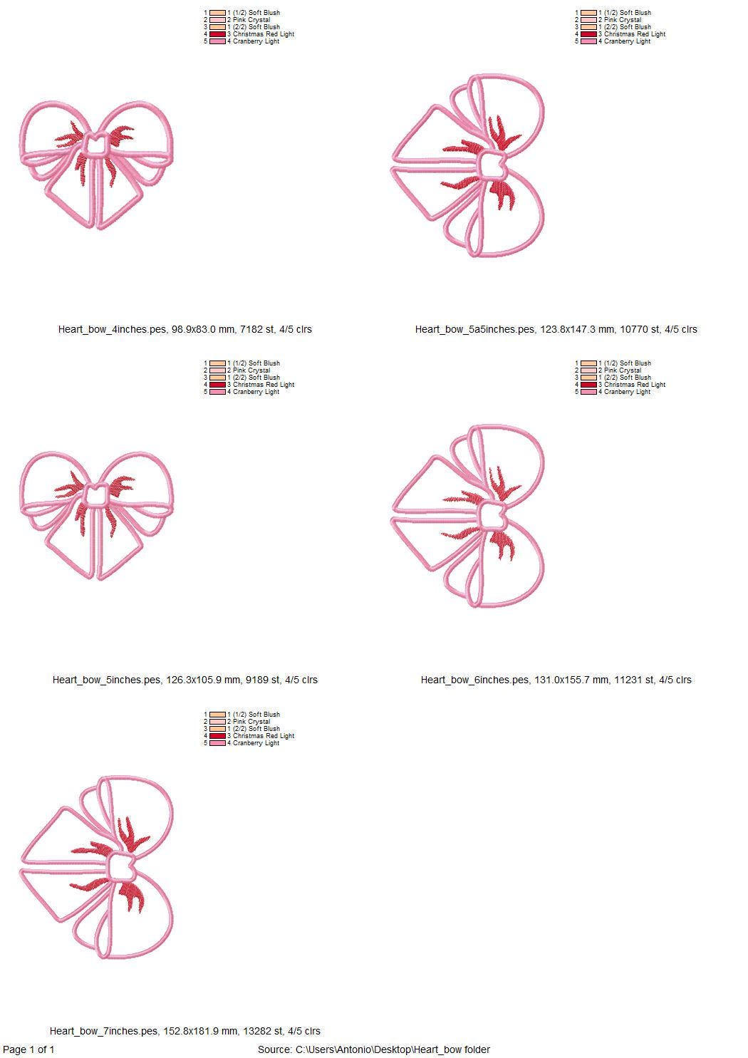 Valentine Heart Split Side Bow Applique