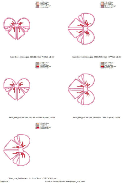 Valentine Heart Split Side Bow Applique