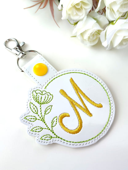 Round Circle Floral Monogram Keychain