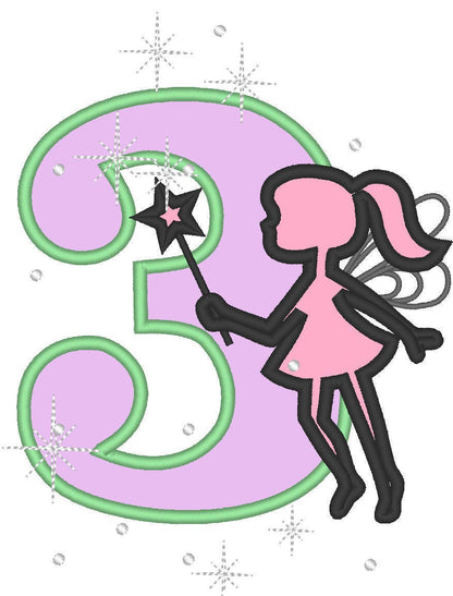 Little Fairy Outline Birthday Numbers Applique