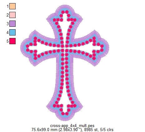 Cross applique awesome multicolor machine embroidery design, cross