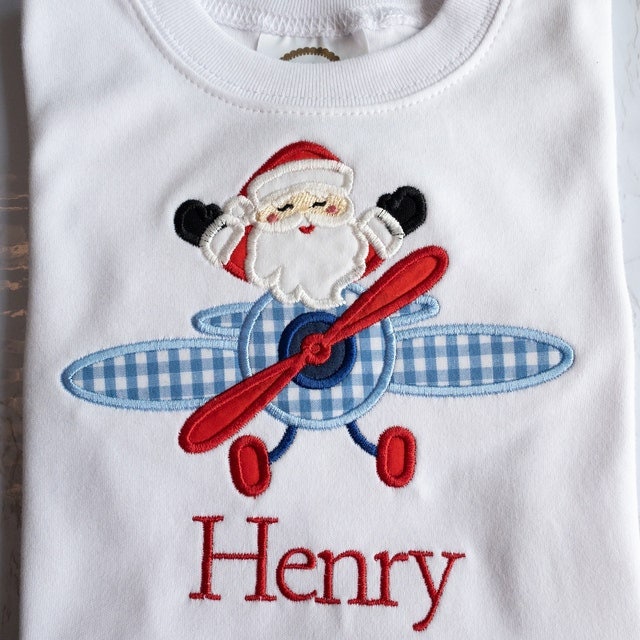 Santa On Christmas Airplane Front Applique