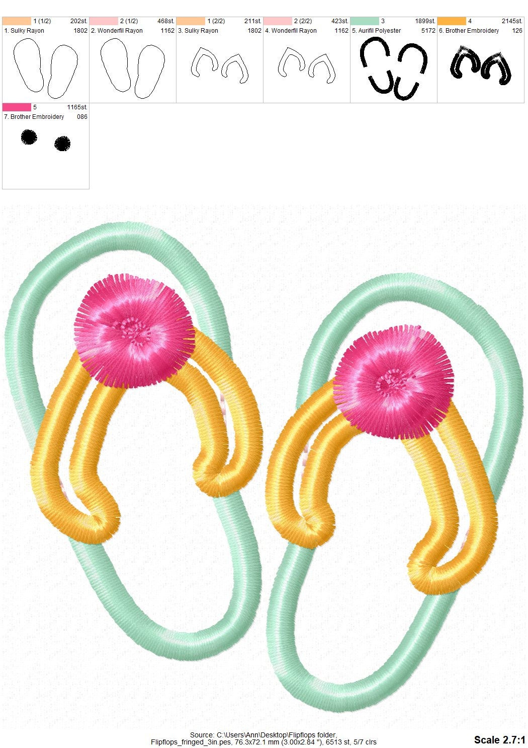 Flip Flops Fringed Pom poms Applique