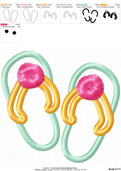 Flip Flops Fringed Pom poms Applique