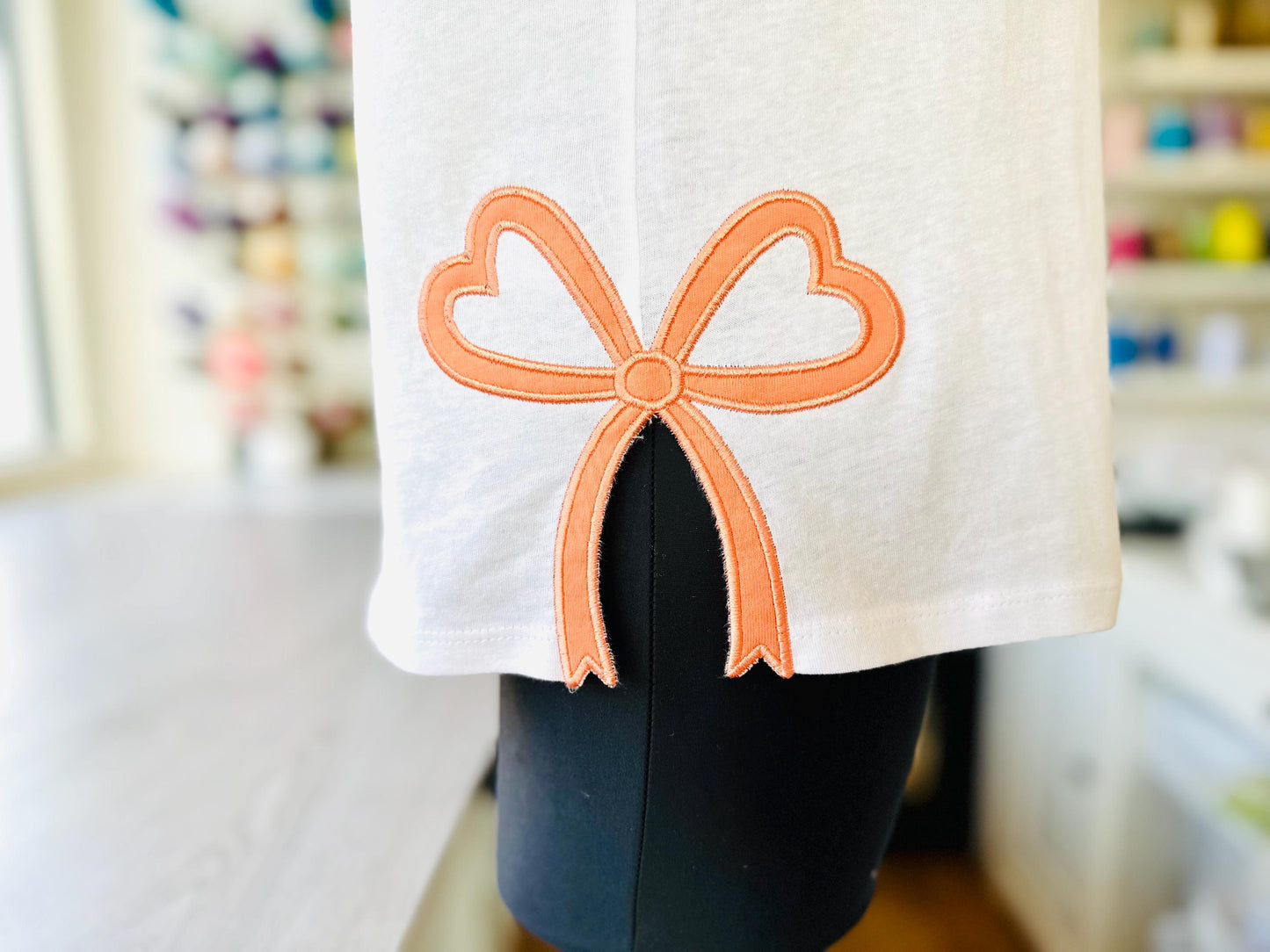 Heart Shape Ribbon Side Bow Applique