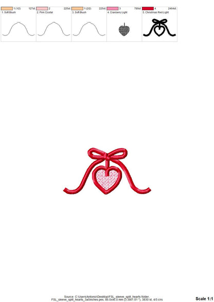 Valentine Heart FSL split seam side bow machine embroidery designs