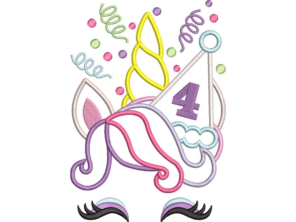 Pretty Eyes Unicorn Birthday Numbers Applique