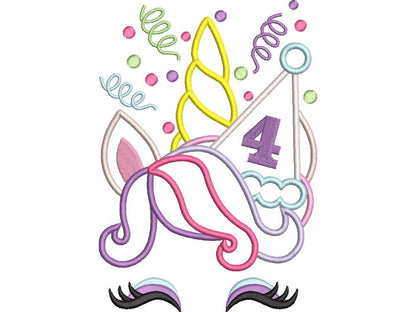 Pretty Eyes Unicorn Birthday Numbers Applique