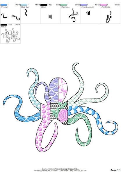 Patchwork Octopus patterned sea life ocean fish animal Tentacles